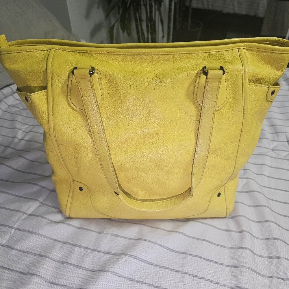 Coach Mickie Large Leather Grain Tote Bag, Yellow, F34039 - Picture 2 of 14